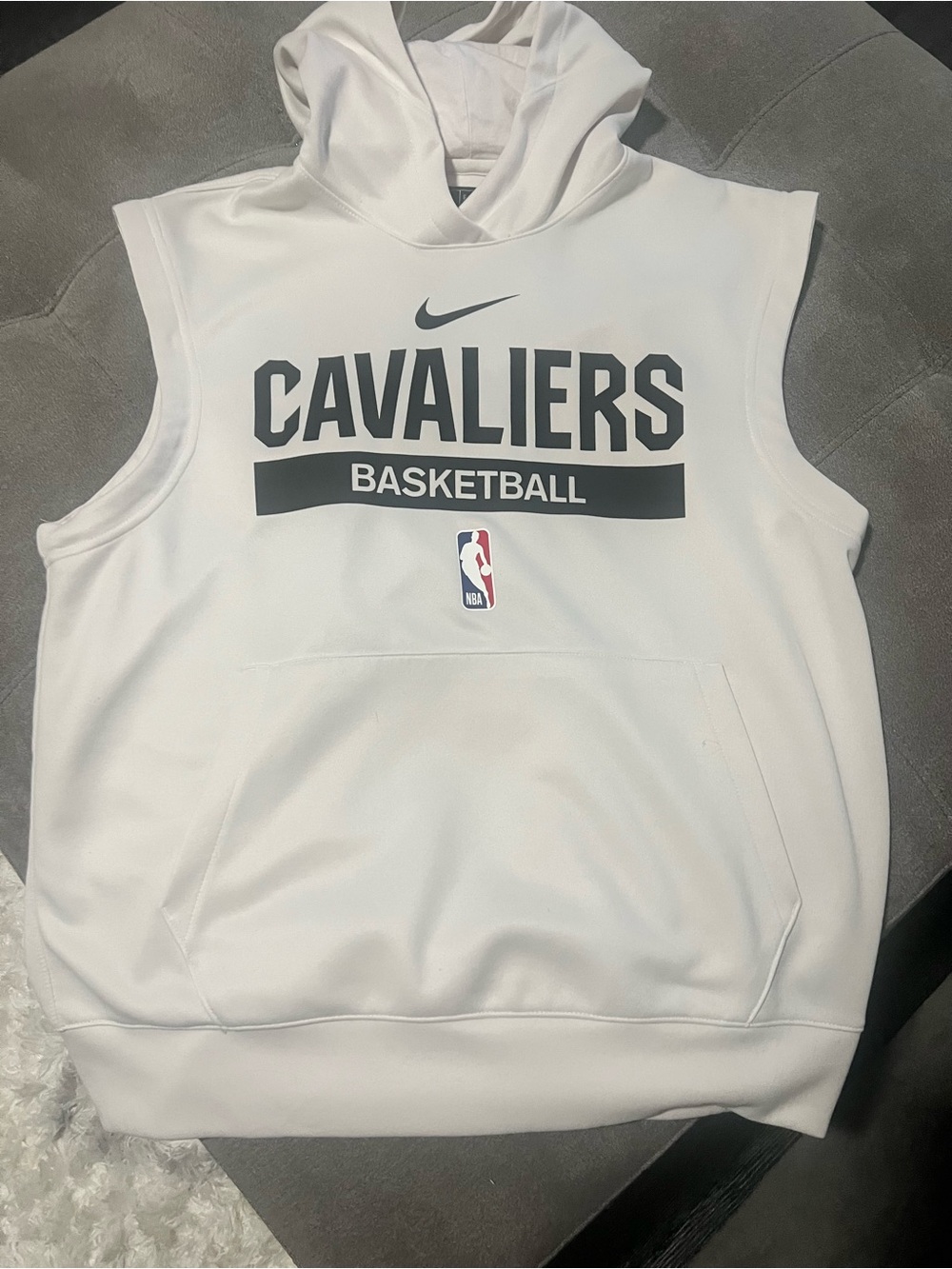 NBA Cavaliers White Sleeveless Basketball Hoodie by Nike